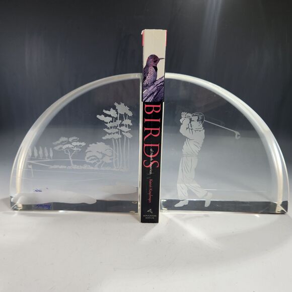 Lucite Bookends Wintrade of Beverly Hills CA Golfer Gift Golf Course Decor VTG - Picture 4 of 10